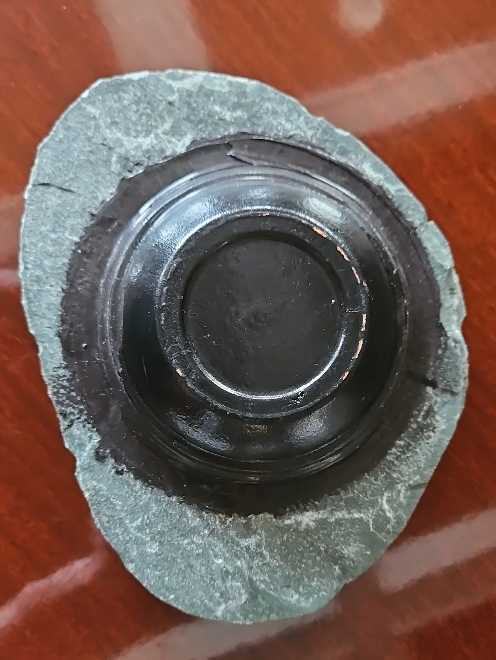 Natural Slate Stone Ikebana Vase with Built-in Kenzan Pin Frog